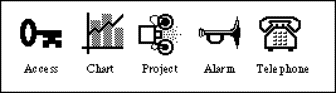 Icon 1: Down arrow = scroll down Icon 2: Battery = battery level is low Icon 3: Small and big arrow = adjust size
