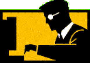 Animation of man typing at a computer