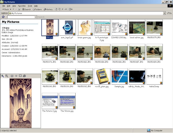 Screen shot of a MS Windows screen, showing thumbnails of various pictures